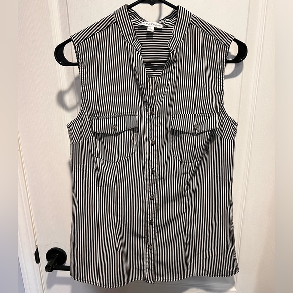 Notations black and white striped button up tank top - Size S - Picture 1 of 4